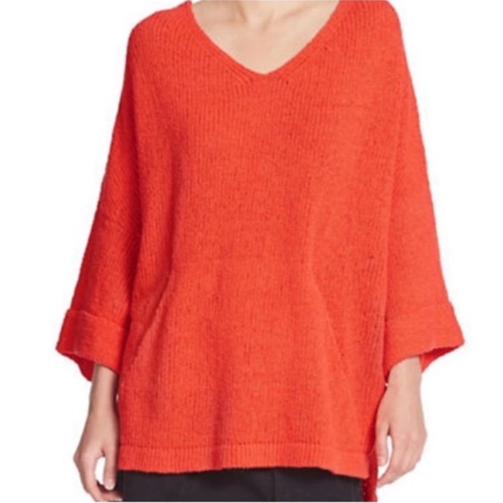 Fp free people you found me tunic Vibrant Coral Knit V-Neck Sweater oversize fit